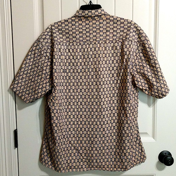 PIERRE CARDIN Button Down Blue & Tan Short Sleeve Large Shirt - Picture 4 of 5